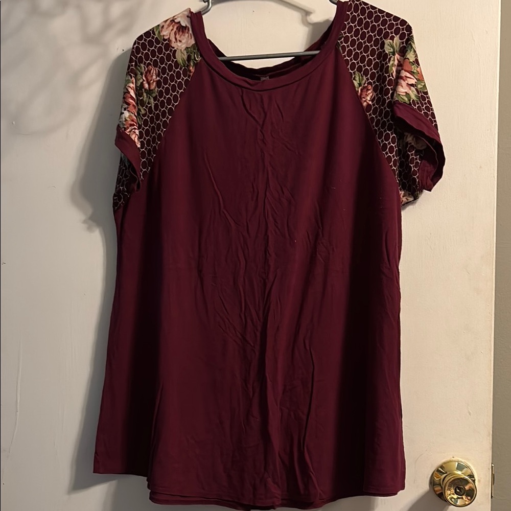 Burgundy Floral Sleeve Top